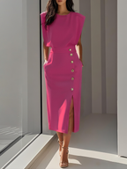 Capucine | Formal Midi Dress With Flowing Silhouette — Blush Pink