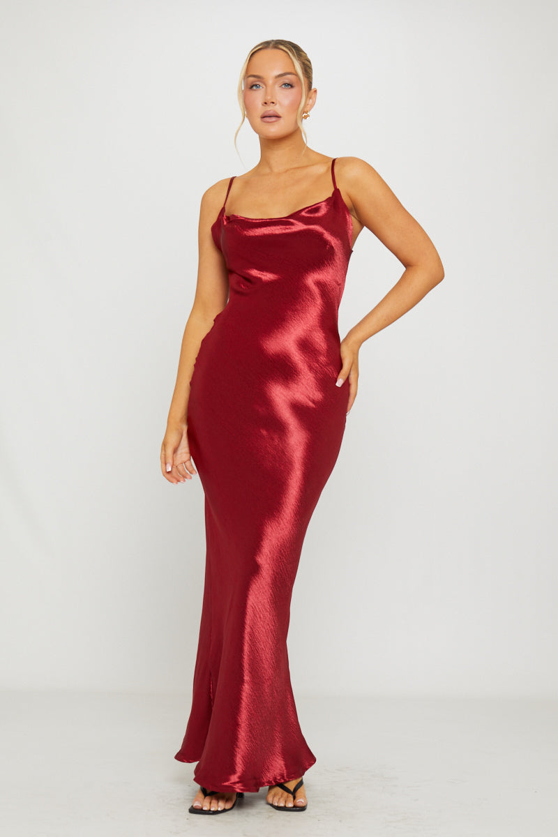 Francesca | Cowl Neck Satin Maxi Dress Evening Occasion