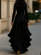 Mirabelle | Pleated Satin Maxi Dress With Ruffle Details