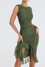 Vivienne | Long Sleeve Ruffle Midi Dress For Garden Parties