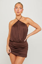 Katarina | Spaghetti Strap Ruched Halter Bodycon Mini Dress
