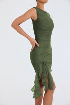 Vivienne | Long Sleeve Ruffle Midi Dress For Garden Parties