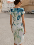 Vivienne | Draped Cowl Neck Printed Midi Dress For Elegant Days