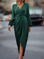 Edith | Elegant Satin House Dress With Long Sleeves