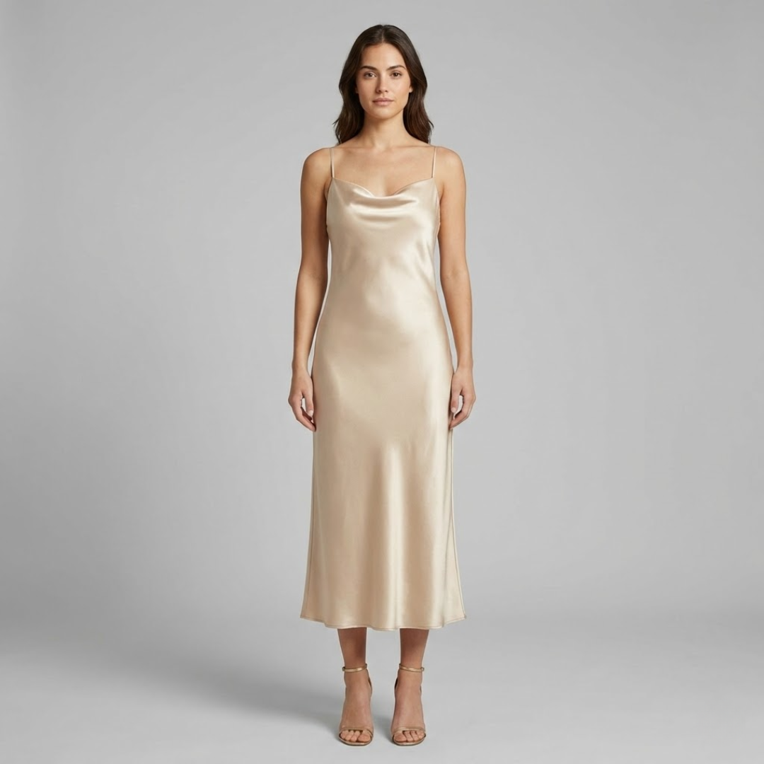 Aurelia | Womens Cowl Neck Slip Dress Midi Evening Formal