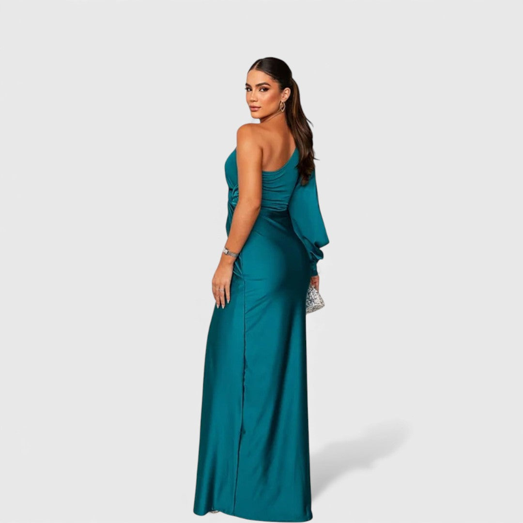 Vivienne | Long Sleeve Satin Maxi Dress Wedding Guest Evening