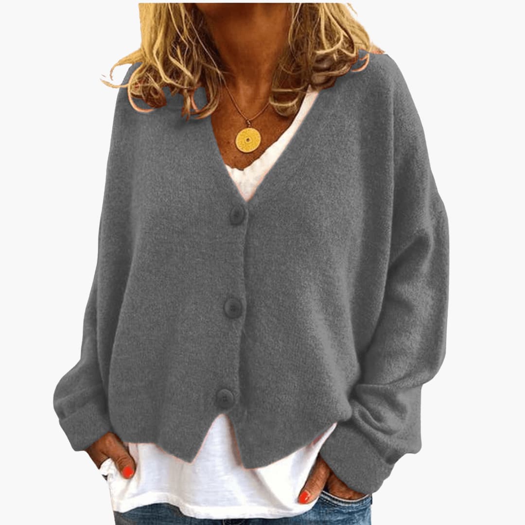 Ingrid | Womens Knit Cardigan Top With Button Front Relaxed Fit