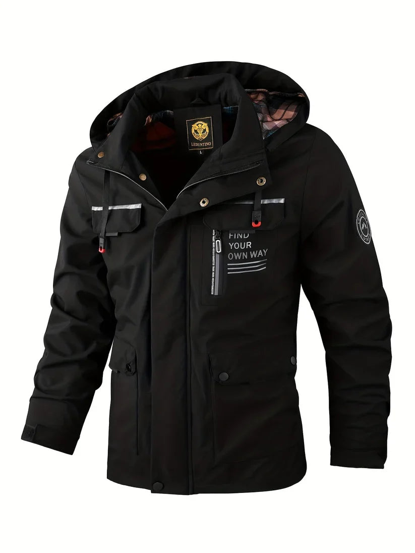 Benedict | Men Winter Puffer Jacket Coat Leather Hood — Black