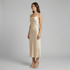 Aurelia | Womens Cowl Neck Slip Dress Midi Evening Formal