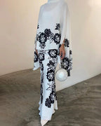 Tamsin | Knitted Co-Ord Set Botanical Print Kimono Sleeve — Black