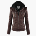 Seraphina | Black Faux Leather Jacket With Faux Fur Trim Detail — Brown