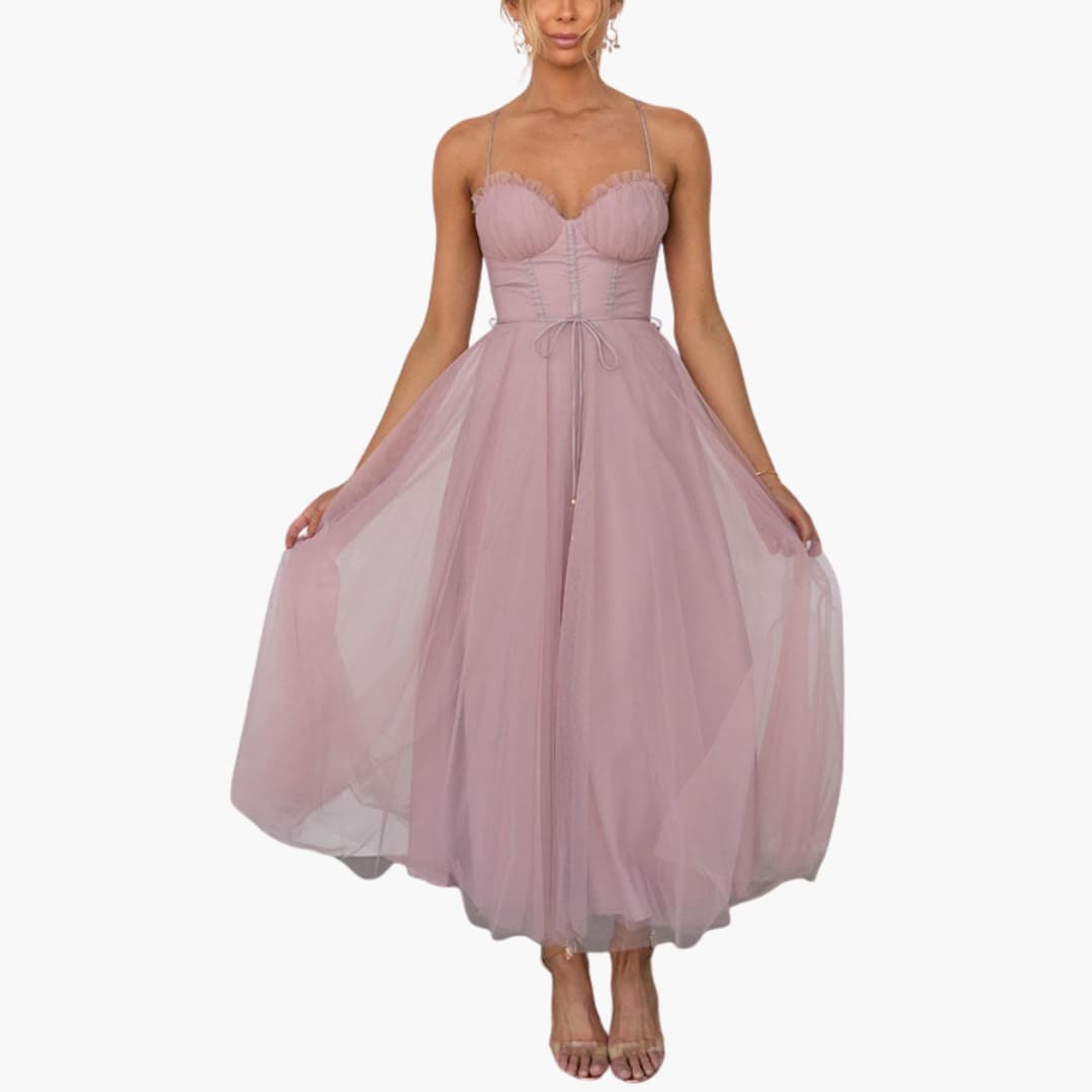 Sylvie | White Tulle Maxi Dress With Tiered Skirt And Straps