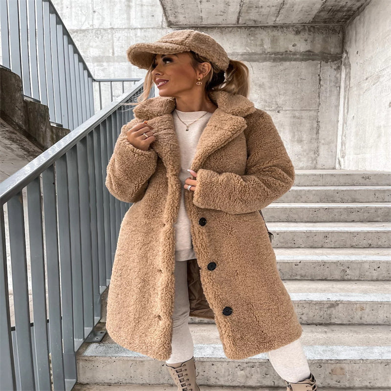 Felicity | Long Teddy Bear Coat in Black Pink for Women