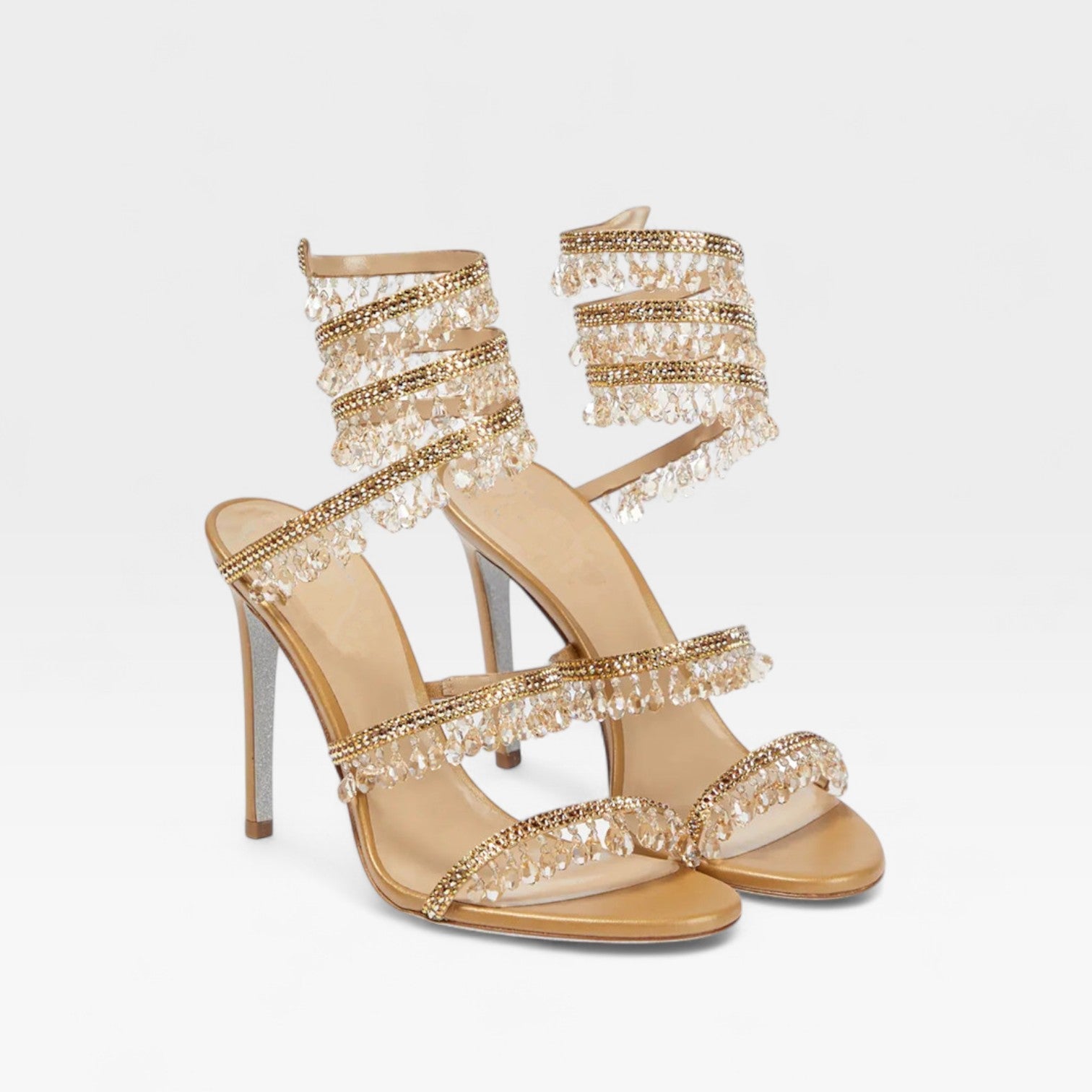 Cordelia | Gold Block Heels For Wedding With Crystal Embellishment
