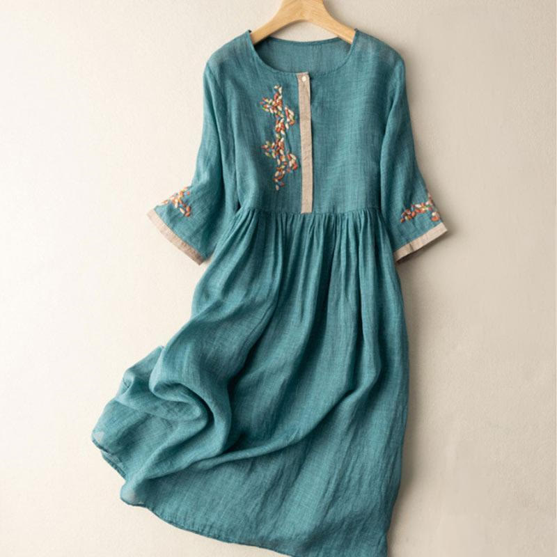Mathilde | Embroidered Linen House Dress Midi