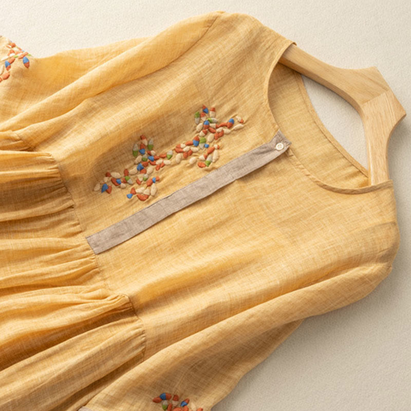 Mathilde | Embroidered Linen House Dress Midi