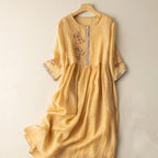 Mathilde | Embroidered Linen House Dress Midi