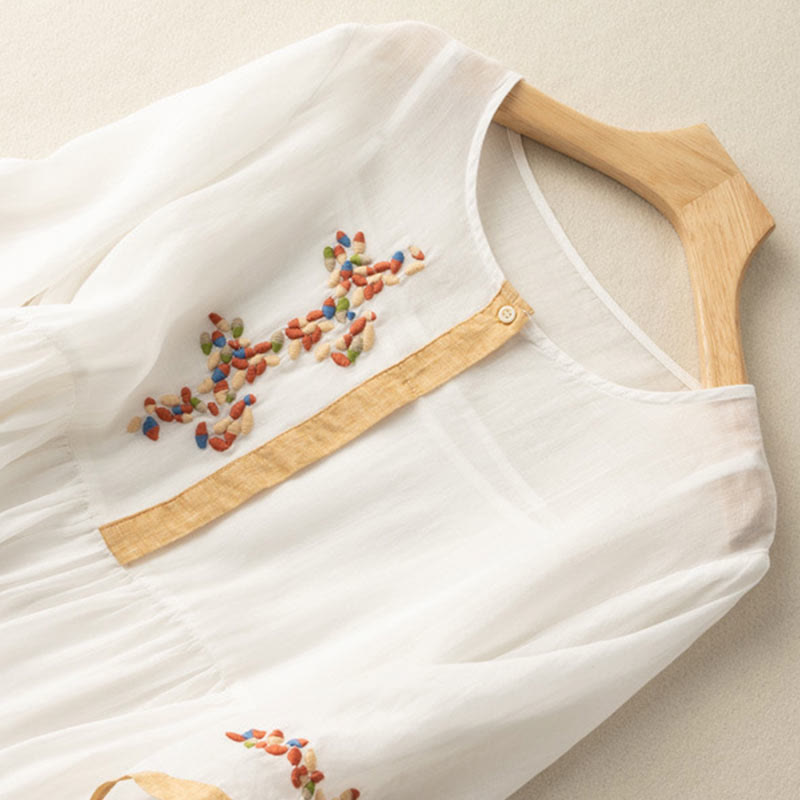Mathilde | Embroidered Linen House Dress Midi