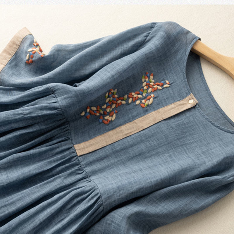 Mathilde | Embroidered Linen House Dress Midi