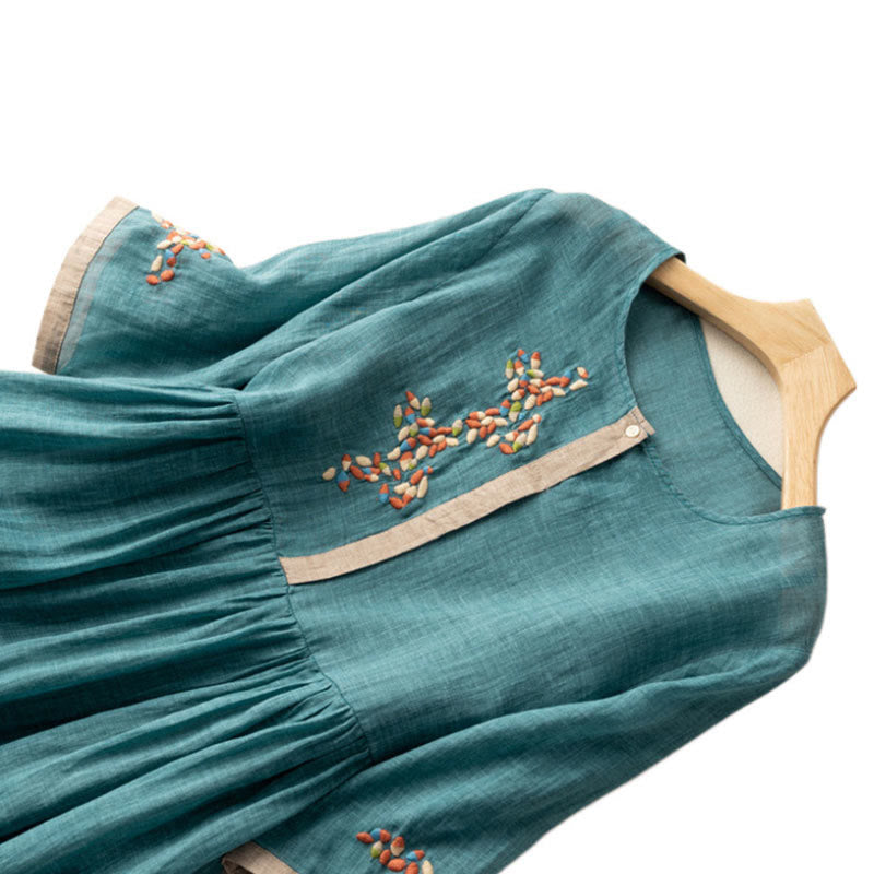 Mathilde | Embroidered Linen House Dress Midi
