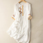 Mathilde | Embroidered Linen House Dress Midi