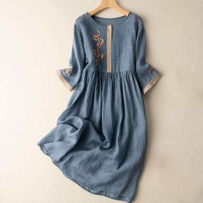Mathilde | Embroidered Linen House Dress Midi