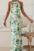 Sylvie | Floral Halter Neck Maxi Dress With Leg Slit