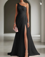 Helena | One Shoulder Pleated Chiffon Maxi Dress For Weddings