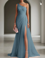 Helena | One Shoulder Pleated Chiffon Maxi Dress For Weddings