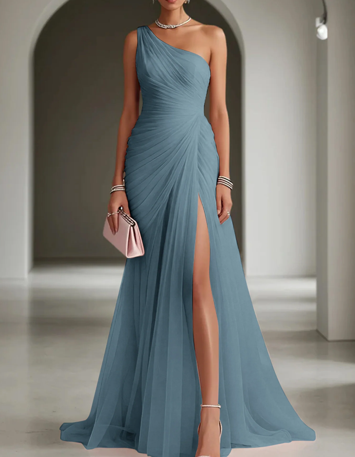 Helena | One Shoulder Pleated Chiffon Maxi Dress For Weddings