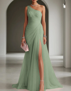 Helena | One Shoulder Pleated Chiffon Maxi Dress For Weddings