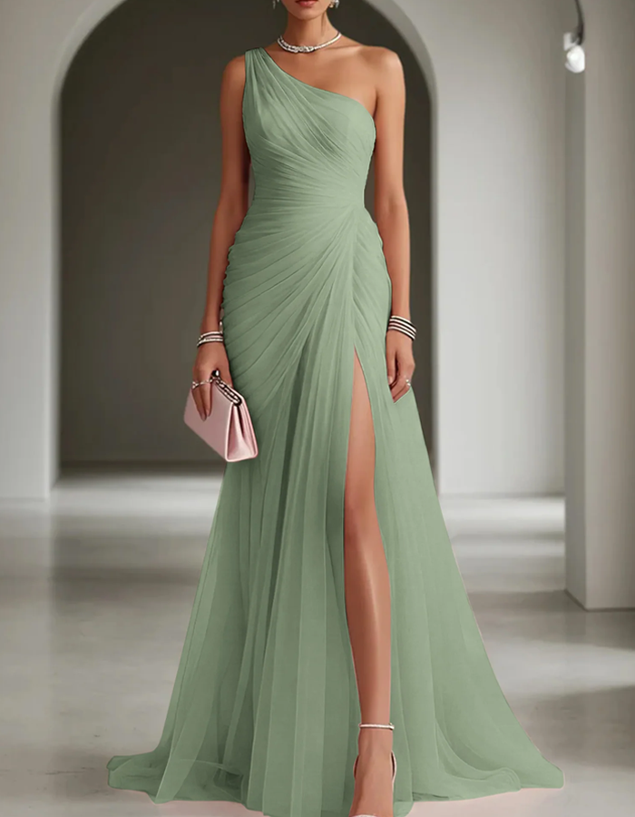 Helena | One Shoulder Pleated Chiffon Maxi Dress For Weddings