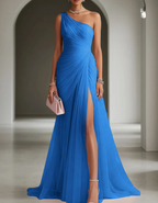 Helena | One Shoulder Pleated Chiffon Maxi Dress For Weddings