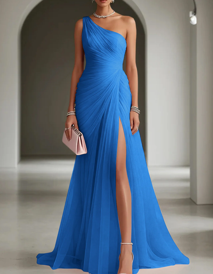Helena | One Shoulder Pleated Chiffon Maxi Dress For Weddings