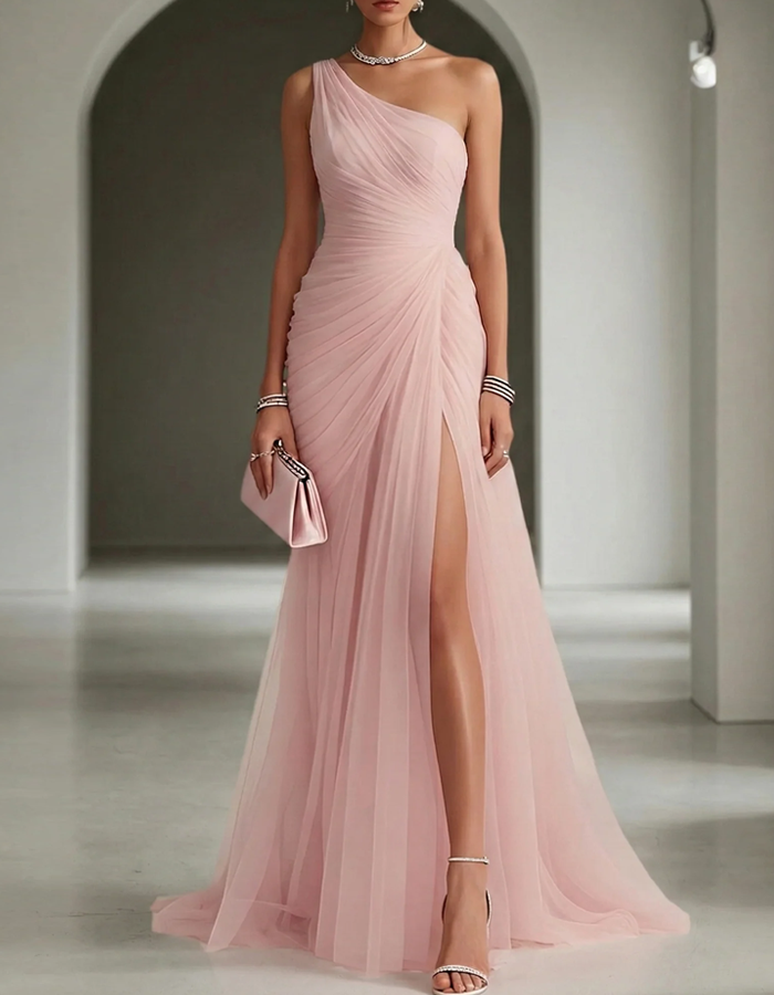 Helena | One Shoulder Pleated Chiffon Maxi Dress For Weddings