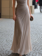 Rosalind | Draped Cowl Neck Ruched Maxi Evening Dress
