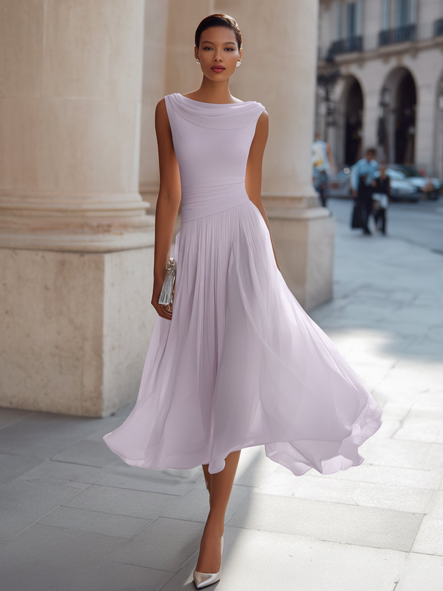 Romilly | Draped Sleeveless Pleated Midi Dress for Occasions