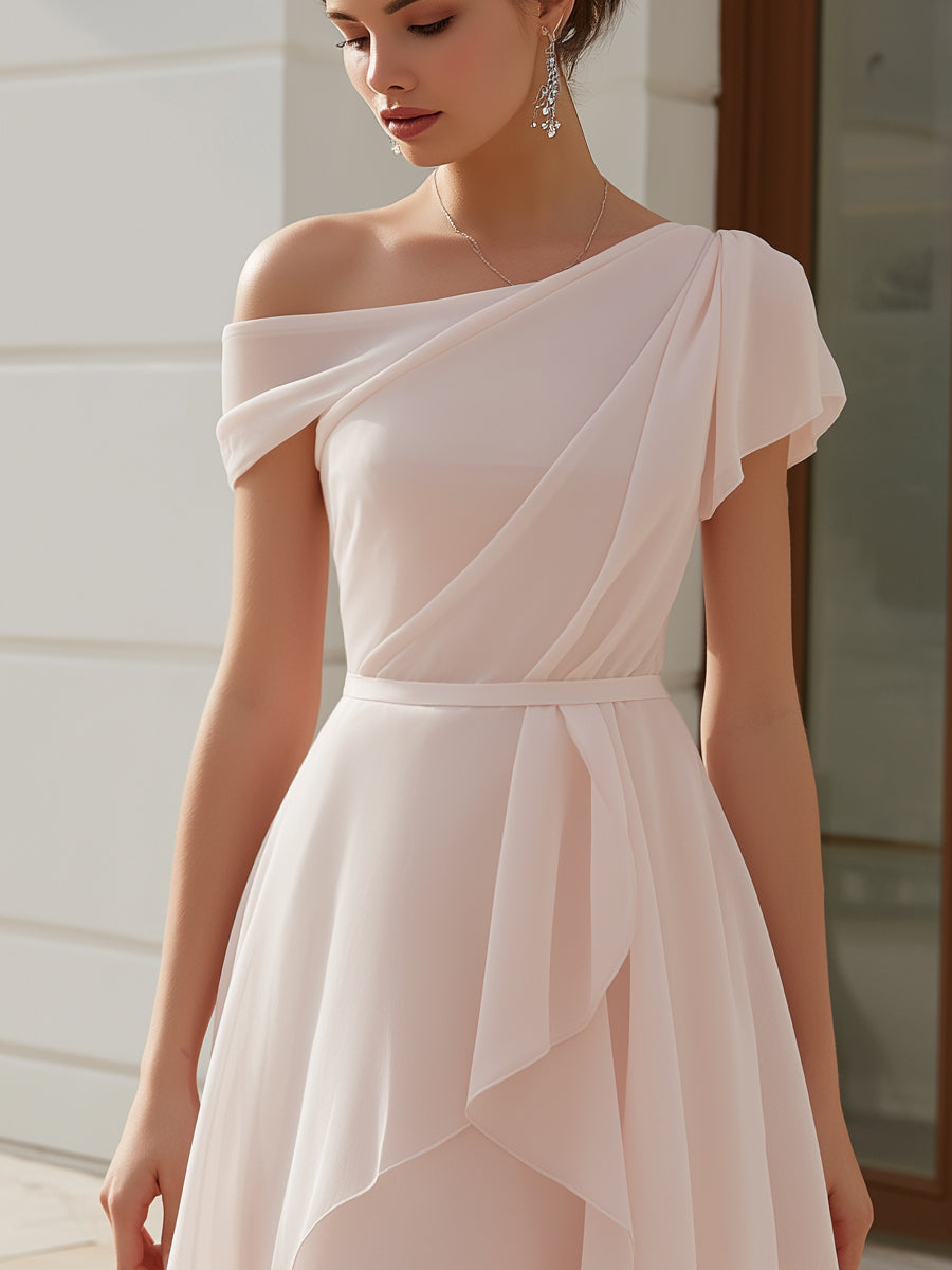 Isadora | Draped One-Shoulder A-Line Mini Cocktail Dress