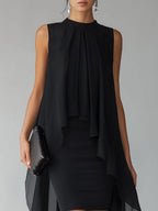 Eulalie | Layered Chiffon Overlay Cocktail Gown Black