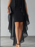 Eulalie | Layered Chiffon Overlay Cocktail Gown Black