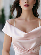 Floriane | Ladies Short Sleeve Blouse Draped Satin Evening Top