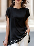 Juliette | Ladies Short Sleeve Blouse With Polka Dot Trim