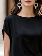 Juliette | Ladies Short Sleeve Blouse With Polka Dot Trim