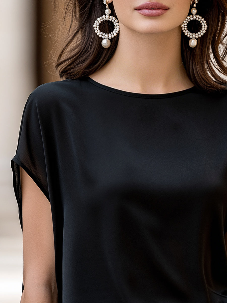 Juliette | Ladies Short Sleeve Blouse With Polka Dot Trim