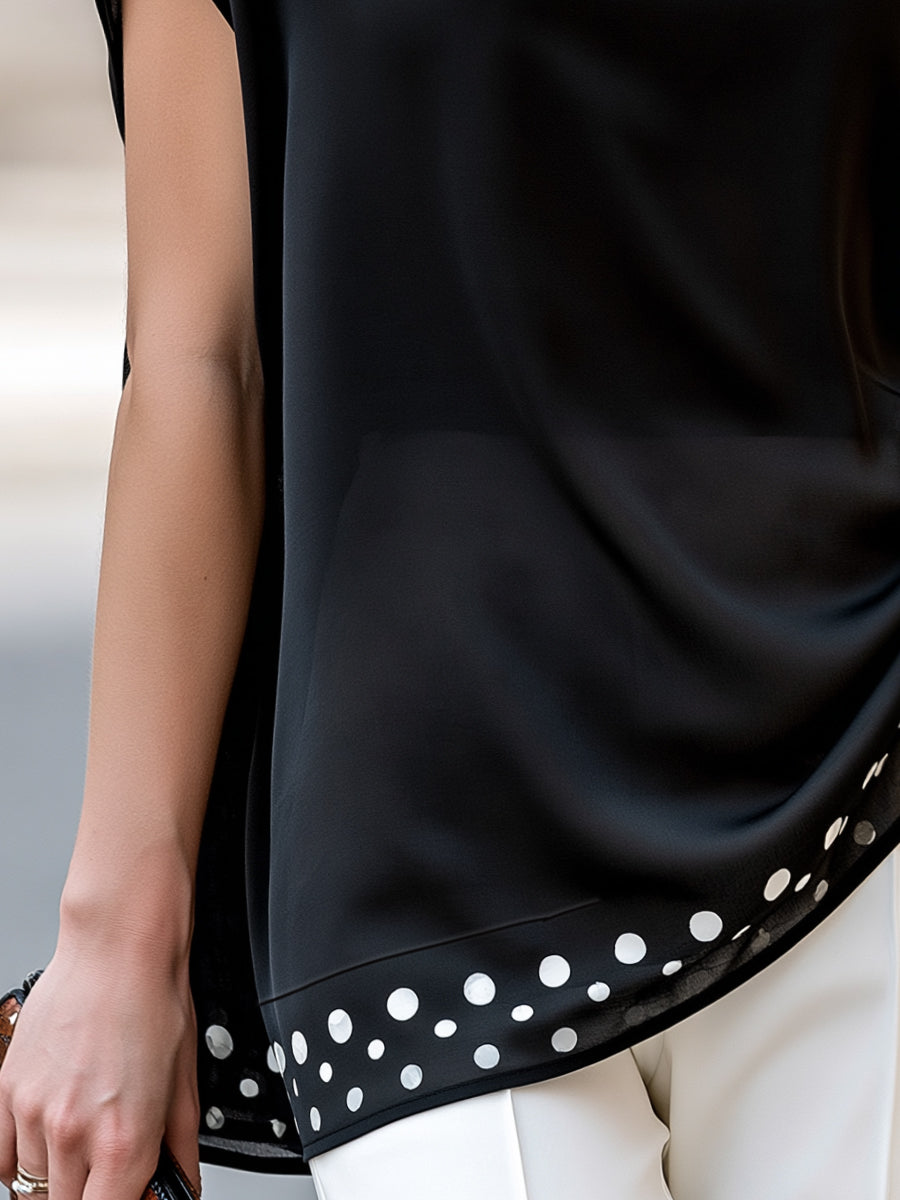 Juliette | Ladies Short Sleeve Blouse With Polka Dot Trim