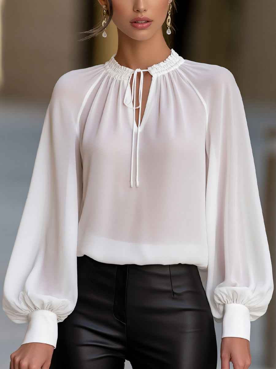 Seraphina | Tie-Neck Ladies Blouse With Keyhole Detail