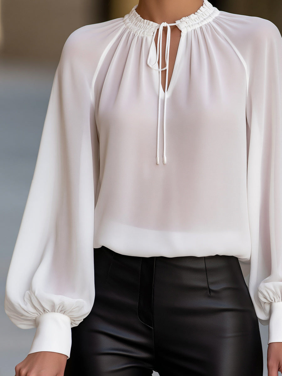 Seraphina | Tie-Neck Ladies Blouse With Keyhole Detail