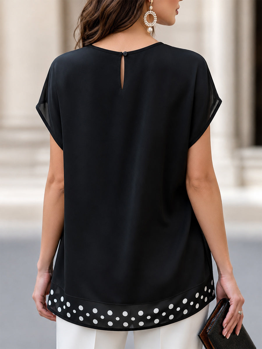 Juliette | Ladies Short Sleeve Blouse With Polka Dot Trim