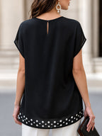 Juliette | Ladies Short Sleeve Blouse With Polka Dot Trim