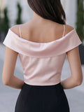 Floriane | Ladies Short Sleeve Blouse Draped Satin Evening Top